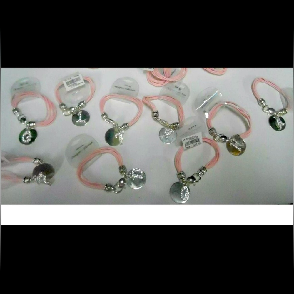 Charm Bracelets PINK CRYSTAL INITIAL BRACELET NEW VINTAGE 2003 2pc PENDANT